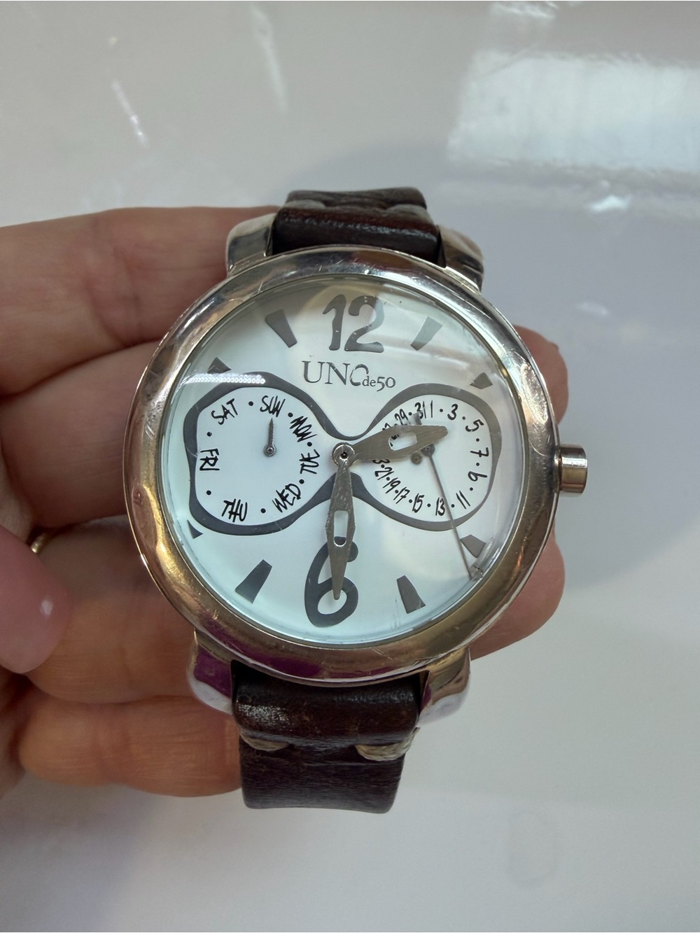 UNO de 50 Men's White Dial Brown Leather Strap Watch